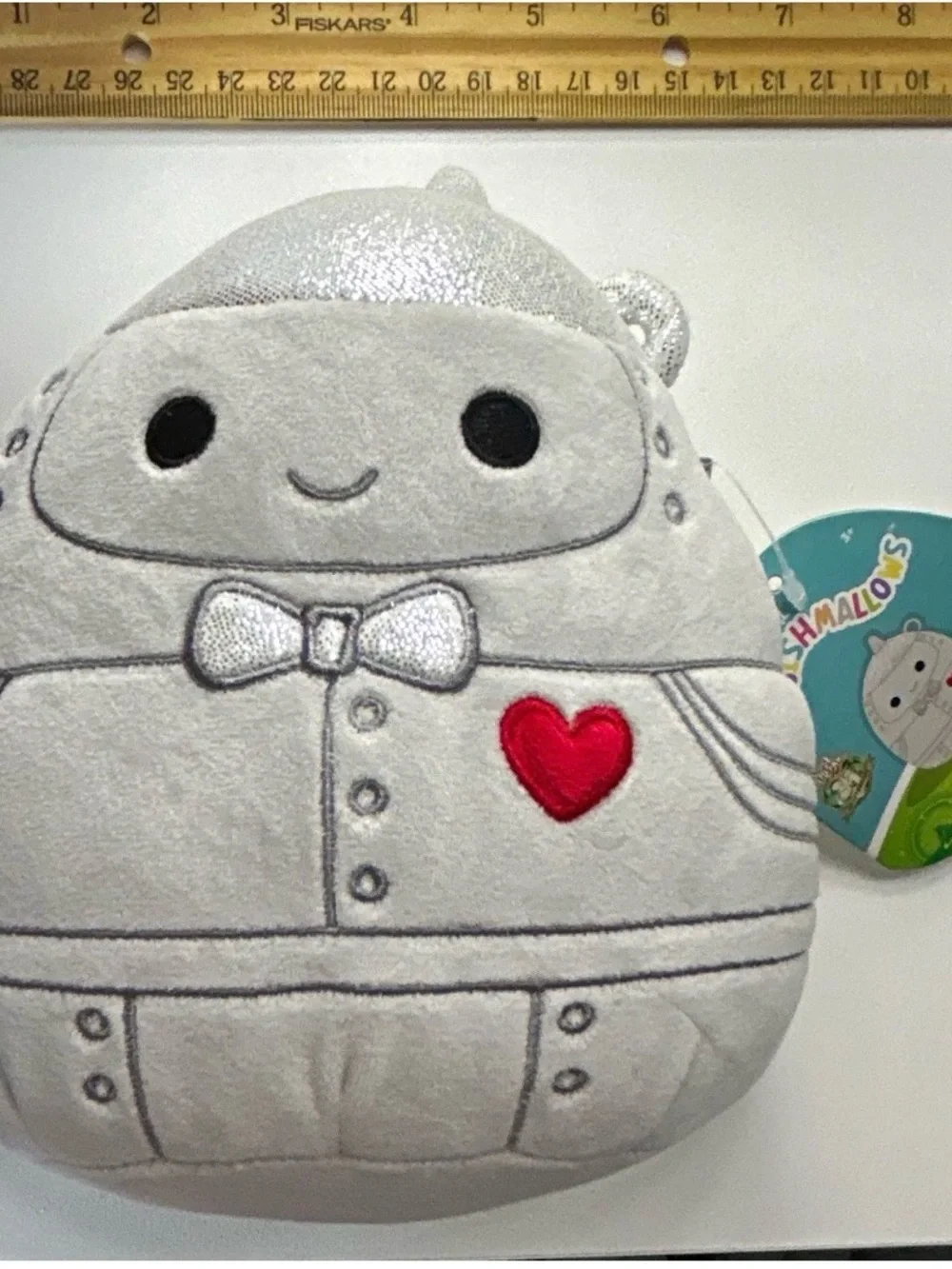 Squishmallows Gray Tin Man Plush with Red Heart Tag Art